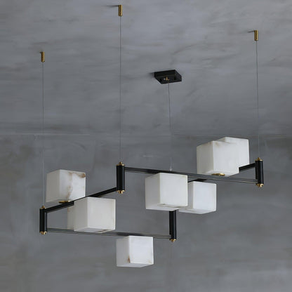 Alabaster Square Box Chandelier with 4/5/6/8/9 heads - Zelno Lighting