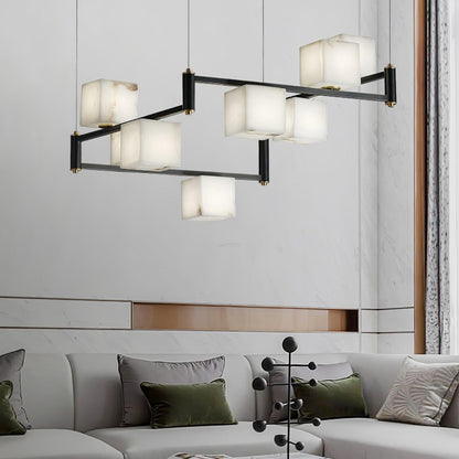 Alabaster Square Box Chandelier with 4/5/6/8/9 heads - Zelno Lighting