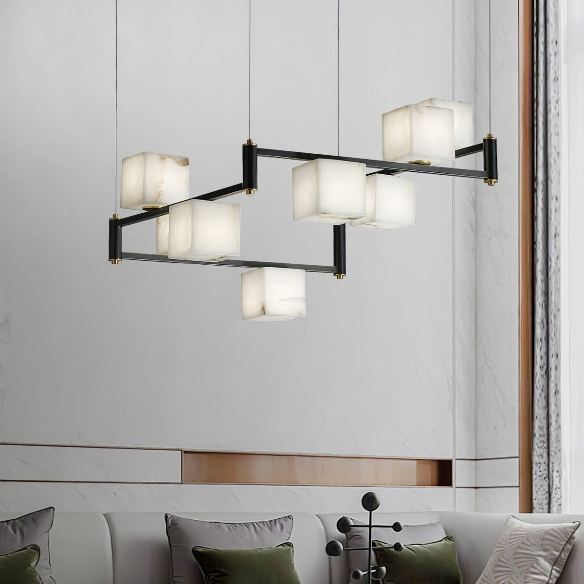 Alabaster Square Box Chandelier with 4/5/6/8/9 heads - Zelno Lighting