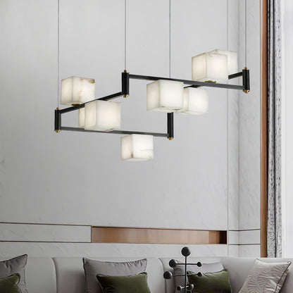 Alabaster Square Box Chandelier with 4/5/6/8/9 heads - Zelno Lighting