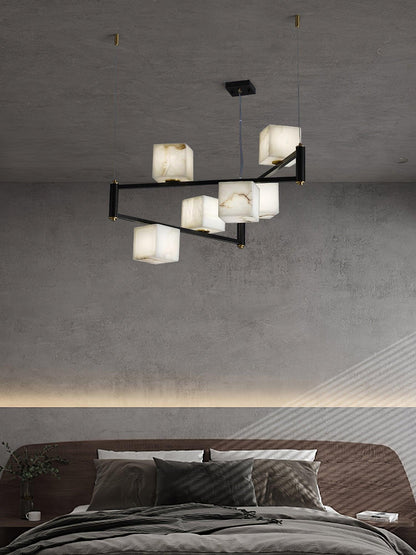 Alabaster Square Box Chandelier with 4/5/6/8/9 heads - Zelno Lighting