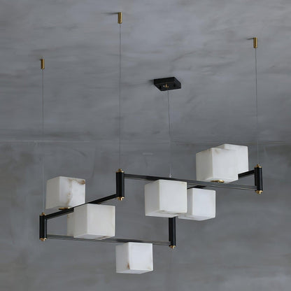 Alabaster Square Box Chandelier with 4/5/6/8/9 heads - Zelno Lighting