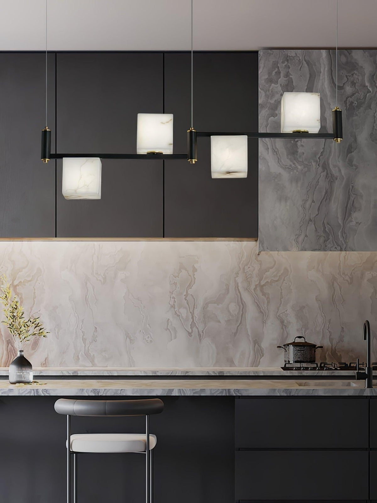 Alabaster Square Box Chandelier with 4/5/6/8/9 heads - Zelno Lighting