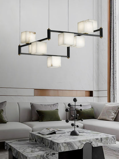 Alabaster Square Box Chandelier with 4/5/6/8/9 heads - Zelno Lighting