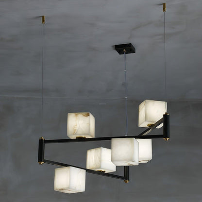 Alabaster Square Box Chandelier with 4/5/6/8/9 heads - Zelno Lighting