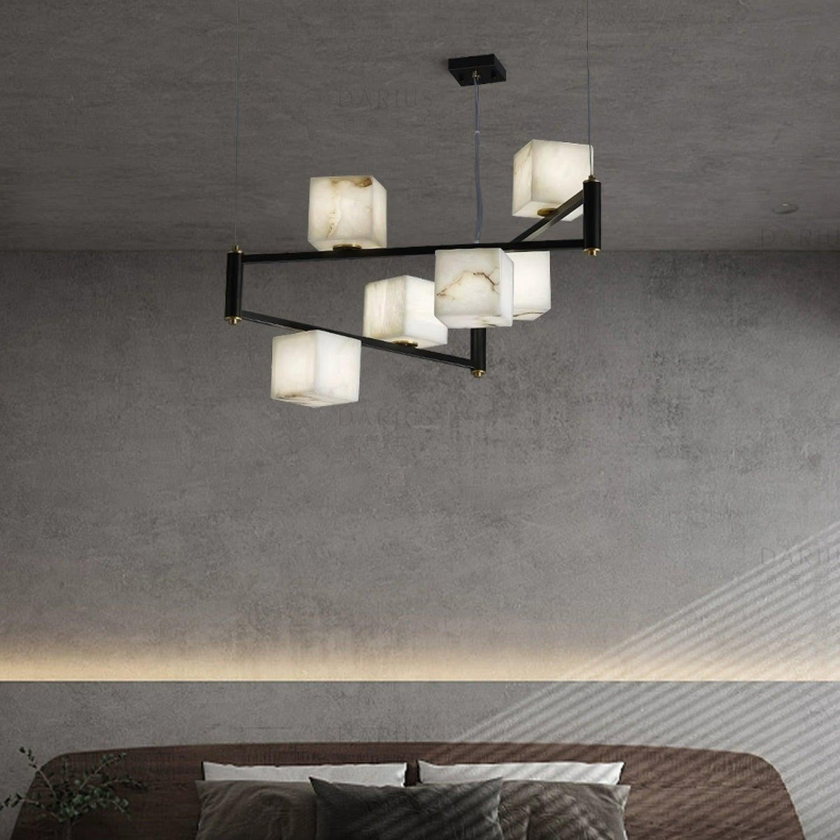 Alabaster Square Box Chandelier with 4/5/6/8/9 heads - Zelno Lighting
