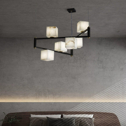 Alabaster Square Box Chandelier with 4/5/6/8/9 heads - Zelno Lighting