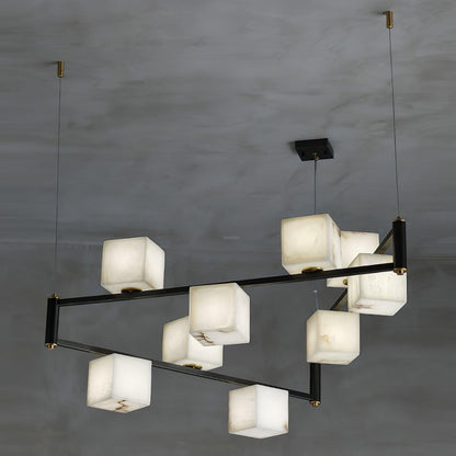 Alabaster Square Box Chandelier with 4/5/6/8/9 heads - Zelno Lighting