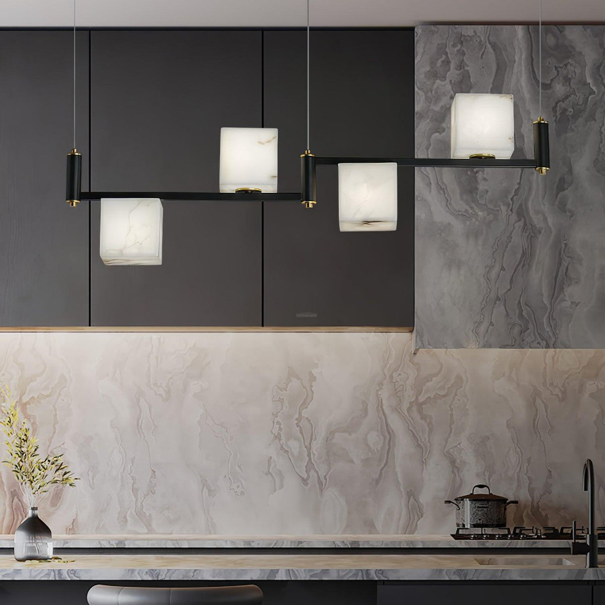 Alabaster Square Box Chandelier with 4/5/6/8/9 heads - Zelno Lighting