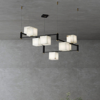 Alabaster Square Box Chandelier with 4/5/6/8/9 heads - Zelno Lighting