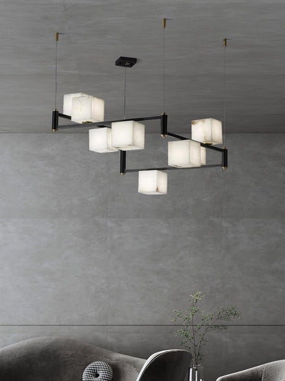 Alabaster Square Box Chandelier with 4/5/6/8/9 heads - Zelno Lighting