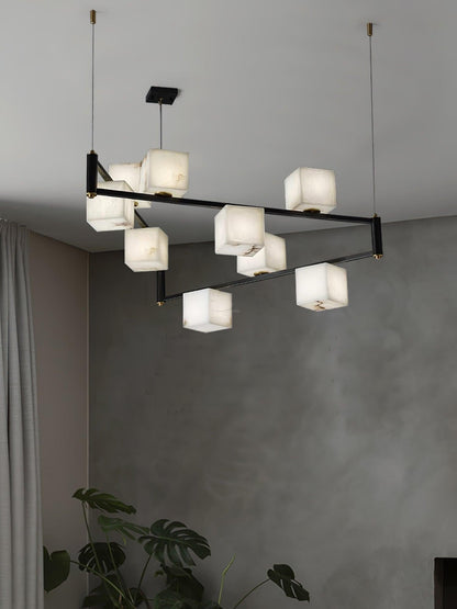 Alabaster Square Box Chandelier with 4/5/6/8/9 heads - Zelno Lighting