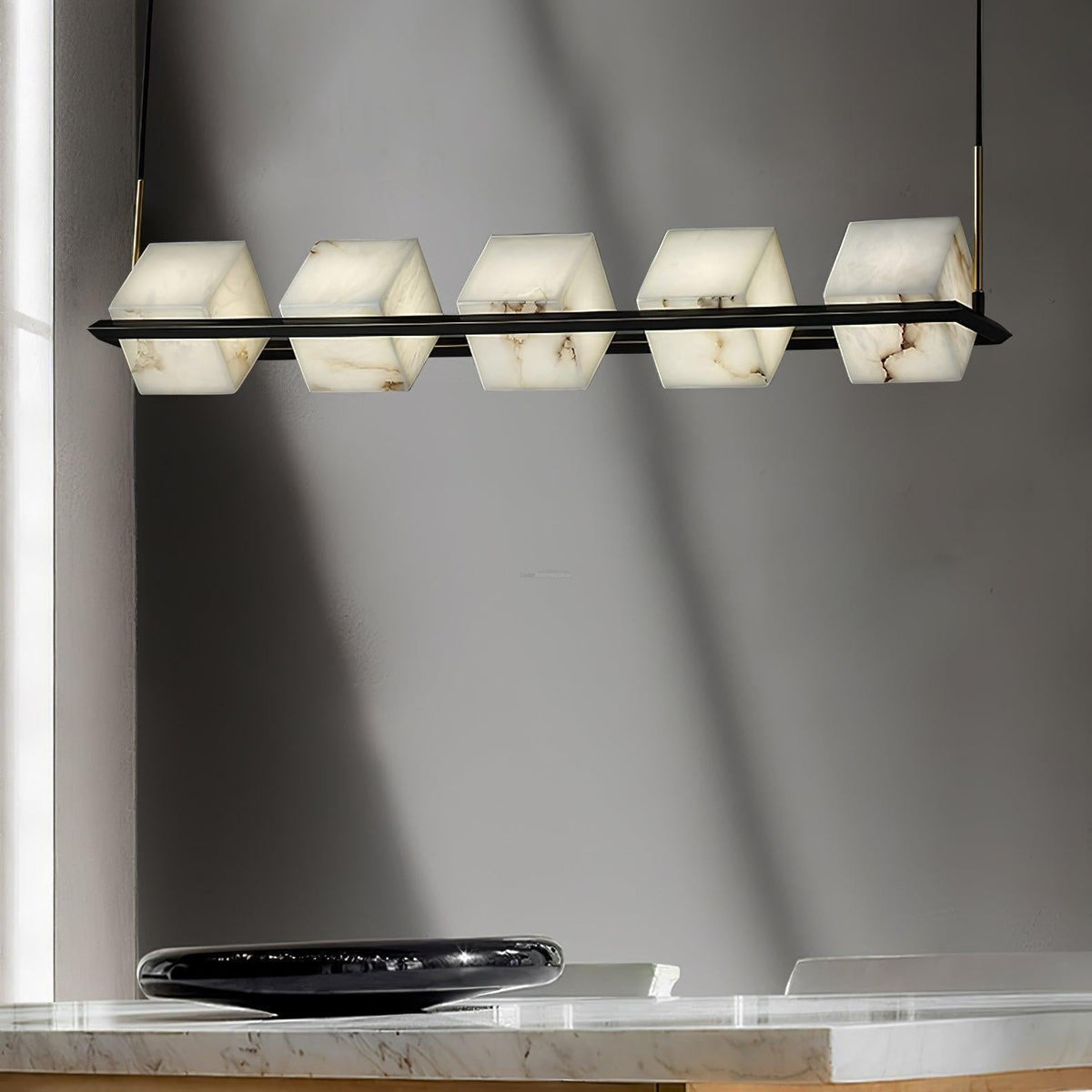 Alabaster Square Box Chandelier with 4/5/6/8/9 heads - Zelno Lighting