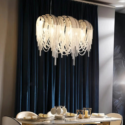 Alana Aluminum Chain Tassel Long Branch Chandelier Light 35" - Zelno Lighting