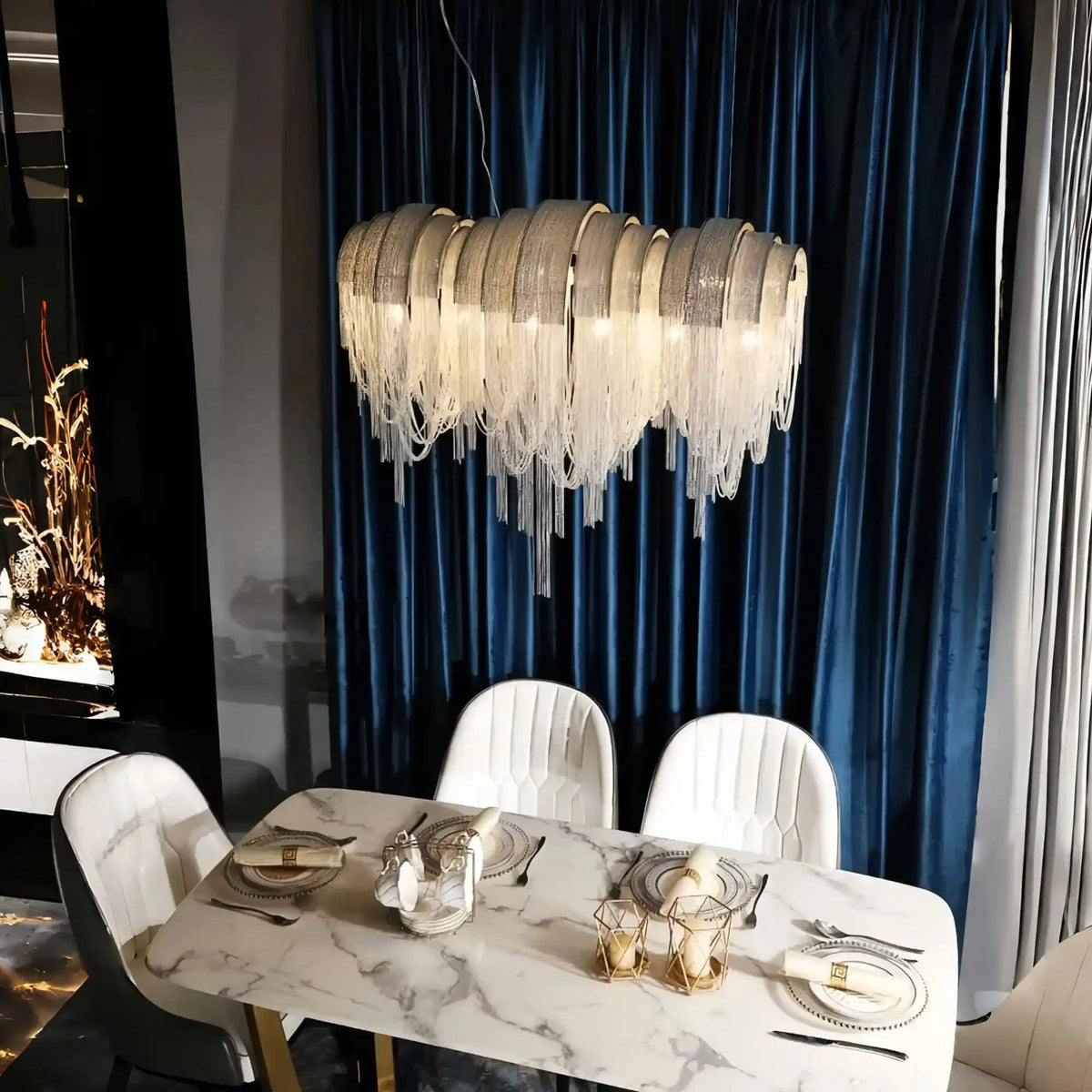 Alana Aluminum Chain Tassel Long Branch Chandelier Light 35" - Zelno Lighting
