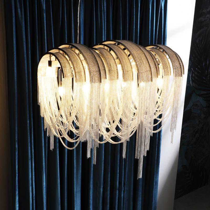 Alana Aluminum Chain Tassel Long Branch Chandelier Light 35" - Zelno Lighting