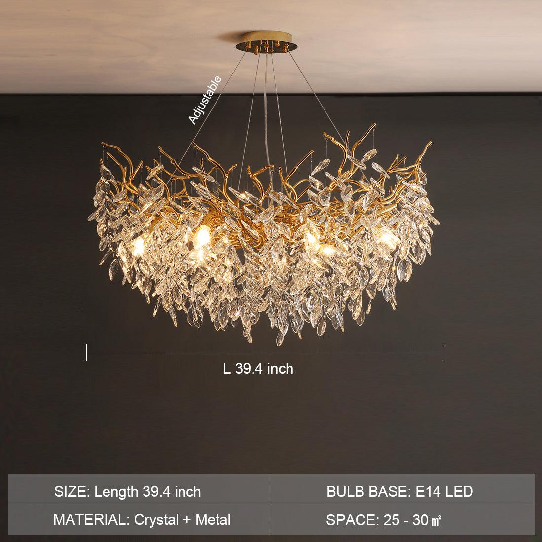 Albero Modern French-Style Branch Crystal Chandelier with Crystal Leaf - Zelno Lighting