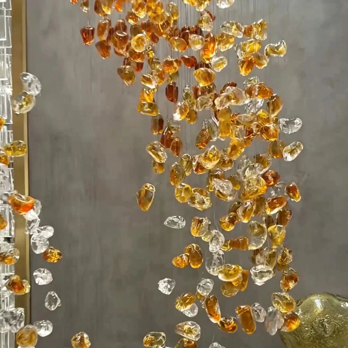 Amber Art Glass Spiral Chandelier for Staircase & High Ceiling Foyer - Zelno Lighting