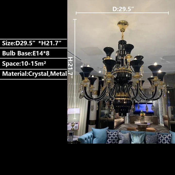 American Traditional Branch Crystal Chandelier with Candle Design in Black and Gold - Zelno Lighting