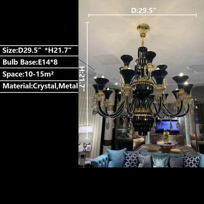 American Traditional Branch Crystal Chandelier with Candle Design in Black and Gold - Zelno Lighting