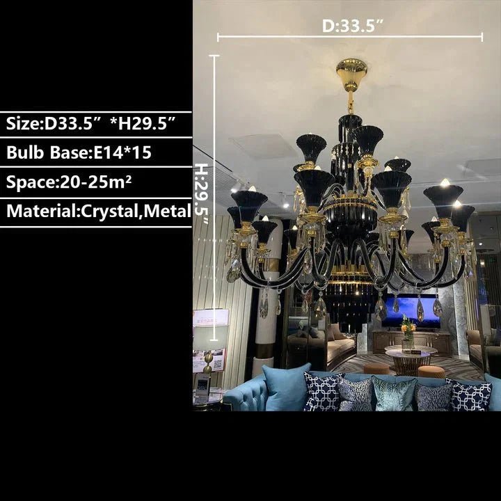 American Traditional Branch Crystal Chandelier with Candle Design in Black and Gold - Zelno Lighting
