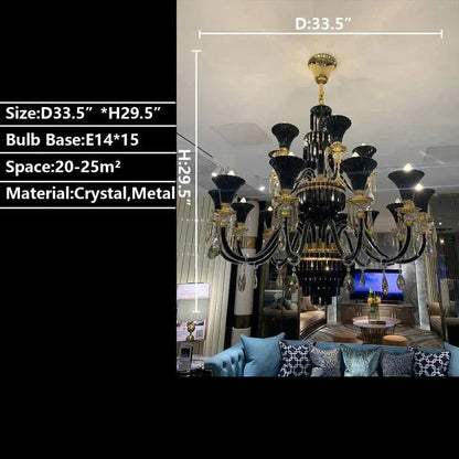 American Traditional Branch Crystal Chandelier with Candle Design in Black and Gold - Zelno Lighting