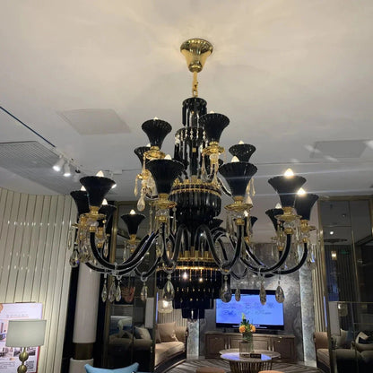 American Traditional Branch Crystal Chandelier with Candle Design in Black and Gold - Zelno Lighting