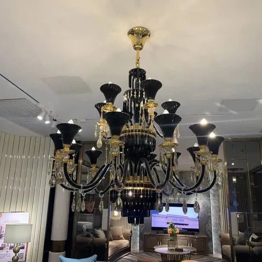 American Traditional Branch Crystal Chandelier with Candle Design in Black and Gold - Zelno Lighting