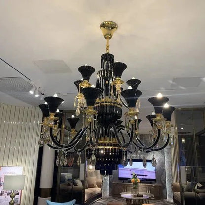 American Traditional Branch Crystal Chandelier with Candle Design in Black and Gold - Zelno Lighting