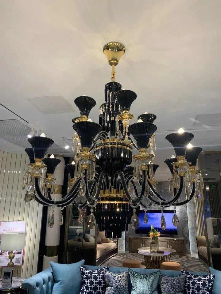 American Traditional Branch Crystal Chandelier with Candle Design in Black and Gold - Zelno Lighting