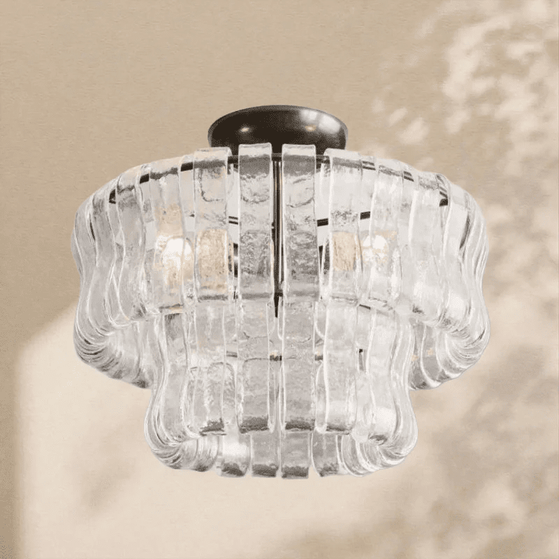 Amor 2-Tier Ghiaccio Glass Round Flushmount 18" - Zelno Lighting