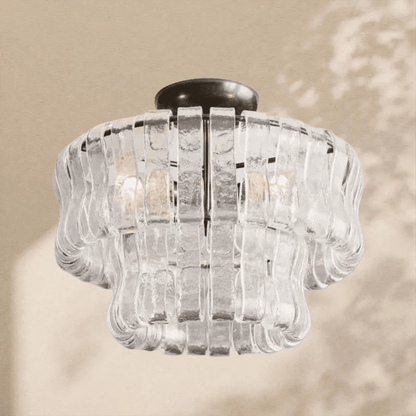 Amor 2-Tier Ghiaccio Glass Round Flushmount 18" - Zelno Lighting