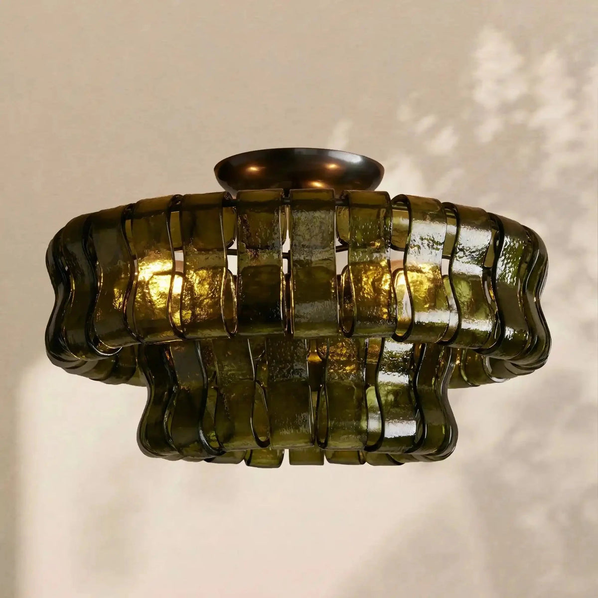 Amor 2-Tier Ghiaccio Glass Round Flushmount 18" - Zelno Lighting