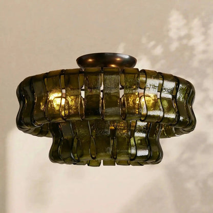 Amor 2-Tier Ghiaccio Glass Round Flushmount 18" - Zelno Lighting