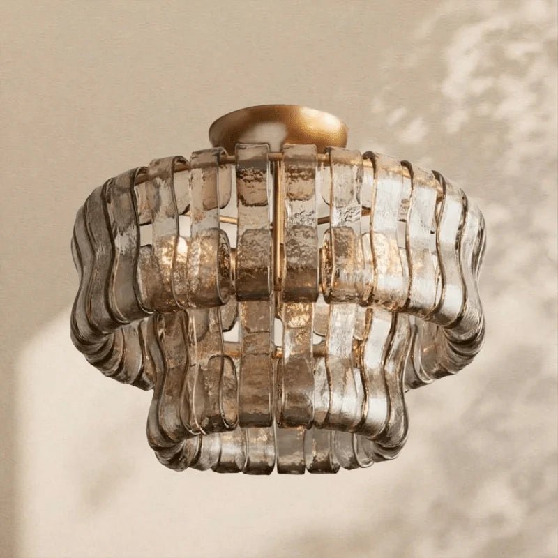 Amor 2-Tier Ghiaccio Glass Round Flushmount 18" - Zelno Lighting