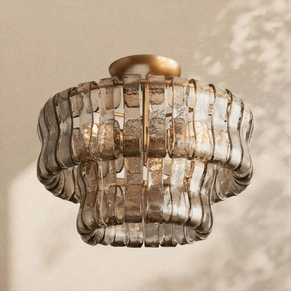 Amor 2-Tier Ghiaccio Glass Round Flushmount 18" - Zelno Lighting