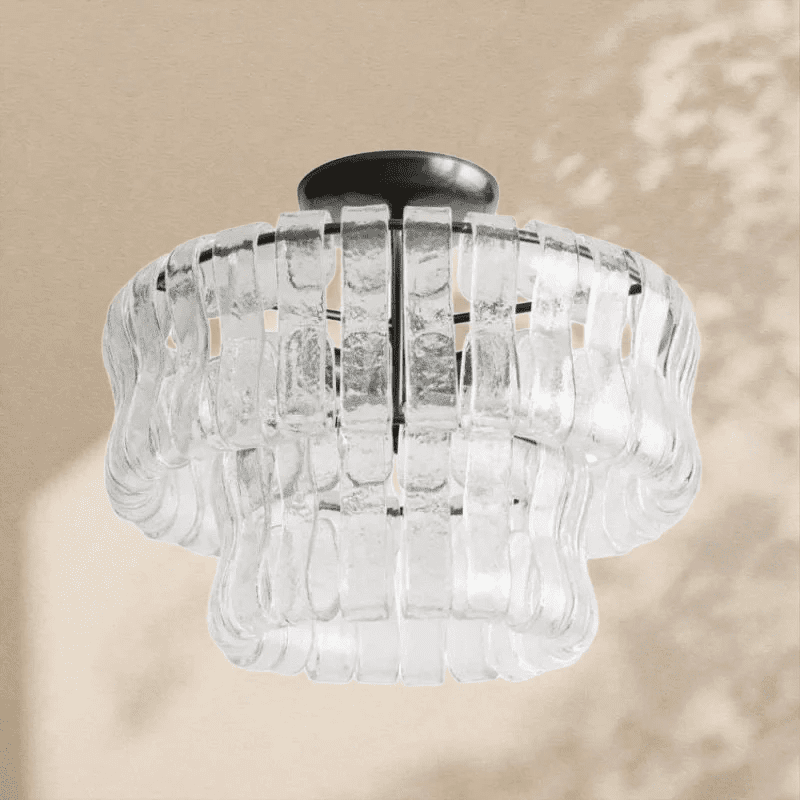 Amor 2-Tier Ghiaccio Glass Round Flushmount 18" - Zelno Lighting