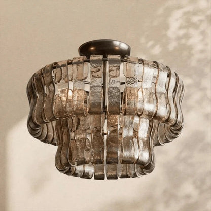 Amor 2-Tier Ghiaccio Glass Round Flushmount 18" - Zelno Lighting