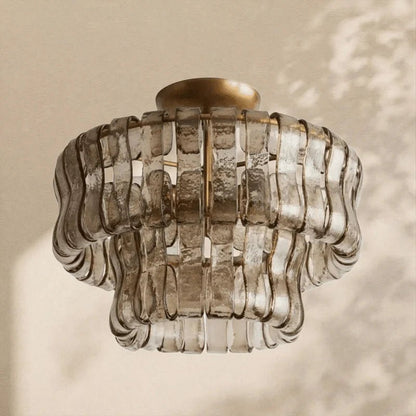 Amor 2-Tier Ghiaccio Glass Round Flushmount 18" - Zelno Lighting