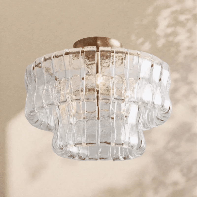 Amor 2-Tier Ghiaccio Glass Round Flushmount 18" - Zelno Lighting