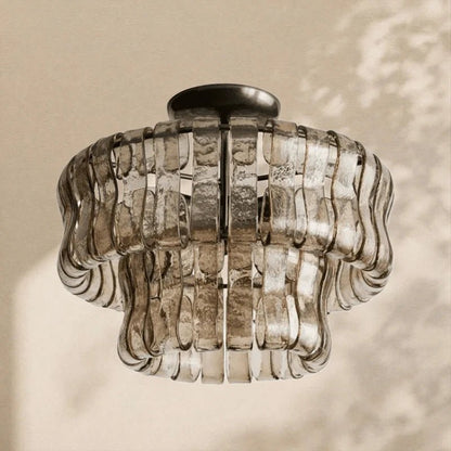 Amor 2-Tier Ghiaccio Glass Round Flushmount 18" - Zelno Lighting