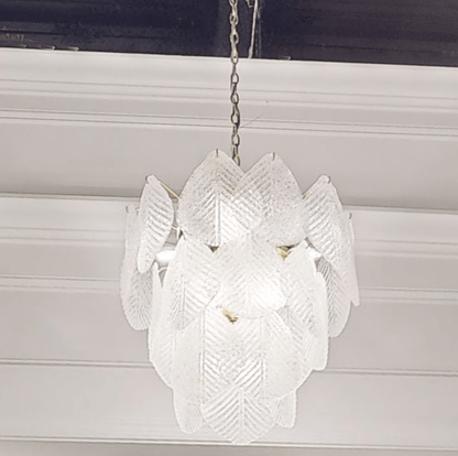 Antique Gold Frosted Glass Nine-Light Chandelier with Cascading Petal Design - Zelno Lighting