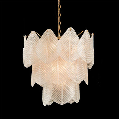Antique Gold Frosted Glass Nine-Light Chandelier with Cascading Petal Design - Zelno Lighting