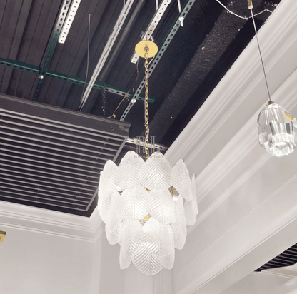 Antique Gold Frosted Glass Nine-Light Chandelier with Cascading Petal Design - Zelno Lighting