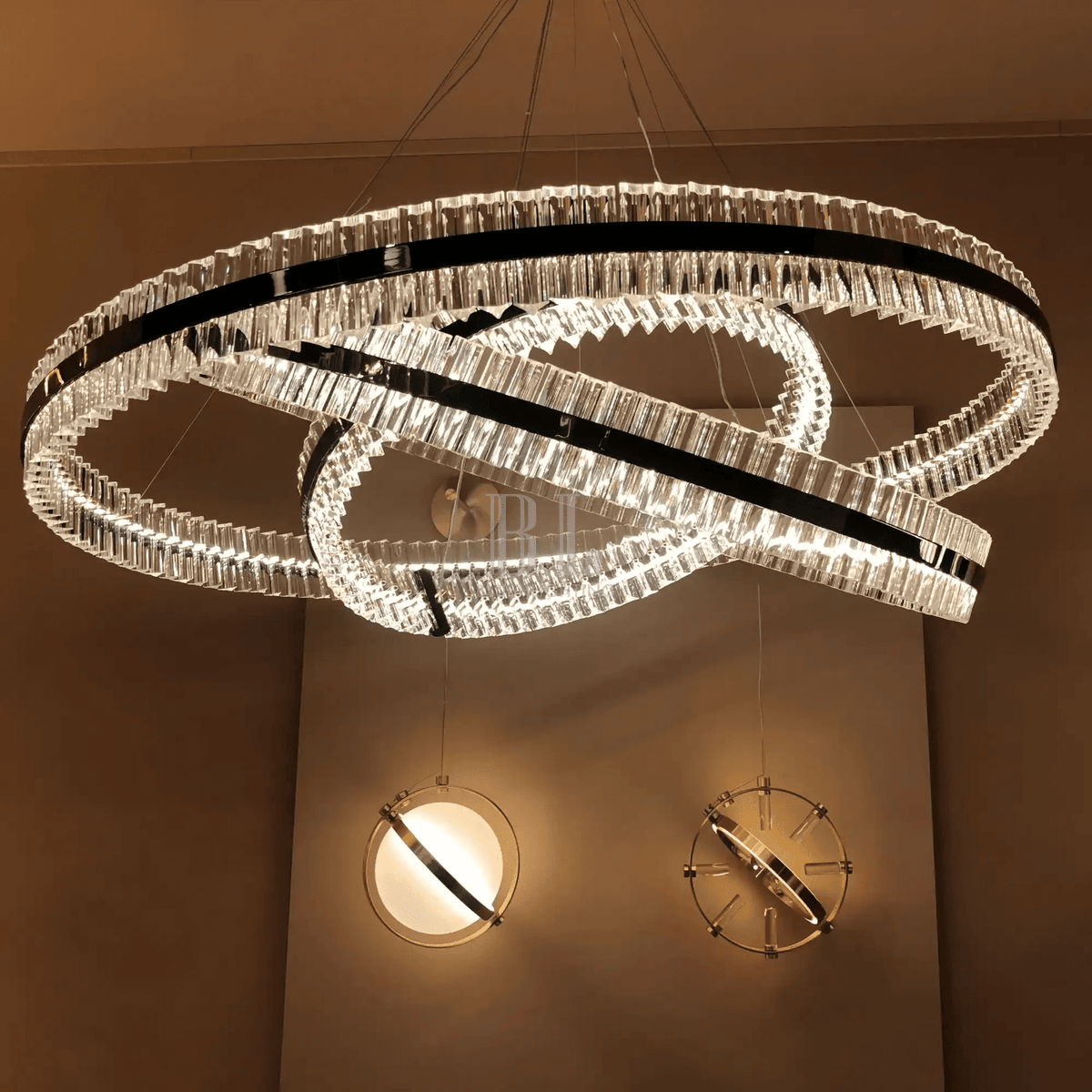 Aquinox 3-Tier Round Crystal Ring LED Chandelier - Zelno Lighting