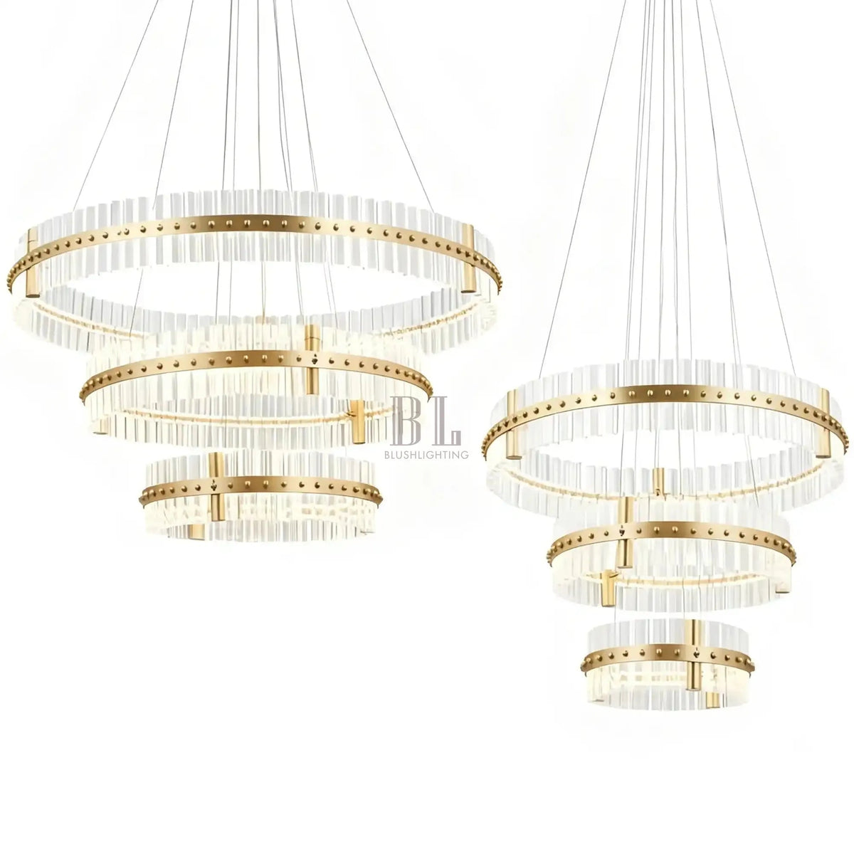 Aquinox 3-Tier Round Crystal Ring LED Chandelier - Zelno Lighting