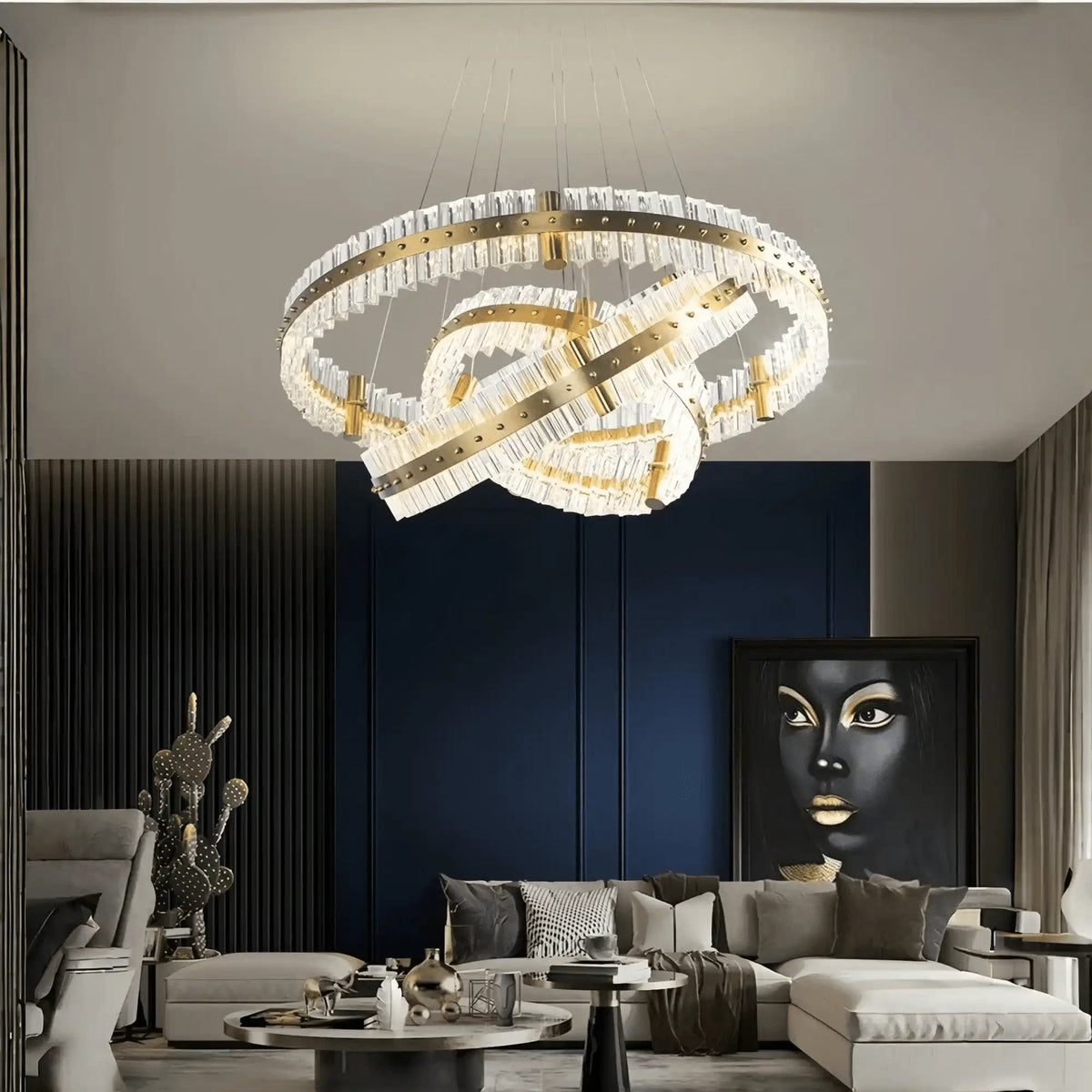 Aquinox 3-Tier Round Crystal Ring LED Chandelier - Zelno Lighting