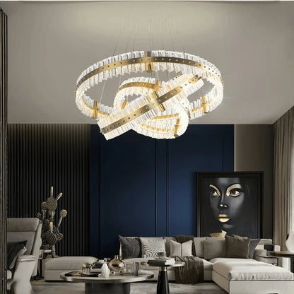 Aquinox 3-Tier Round Crystal Ring LED Chandelier - Zelno Lighting