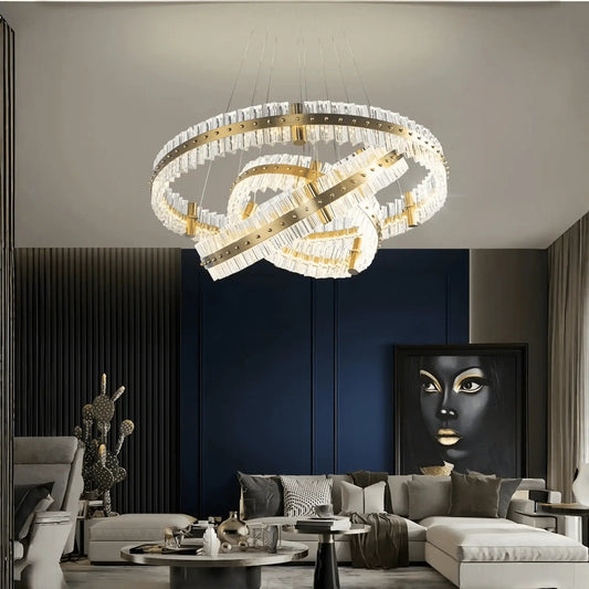 Aquinox 3-Tier Round Crystal Ring LED Chandelier - Zelno Lighting