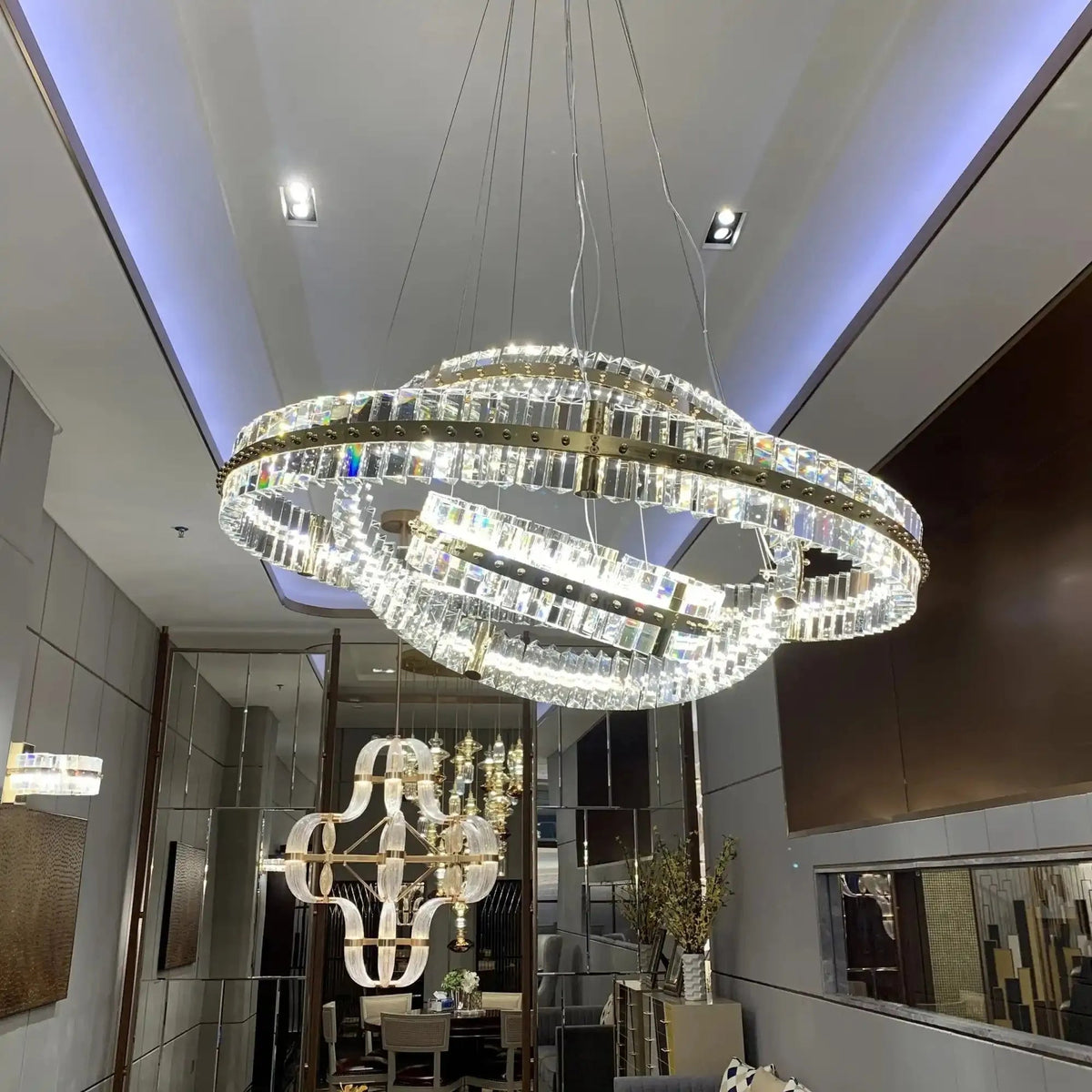 Aquinox 3-Tier Round Crystal Ring LED Chandelier - Zelno Lighting